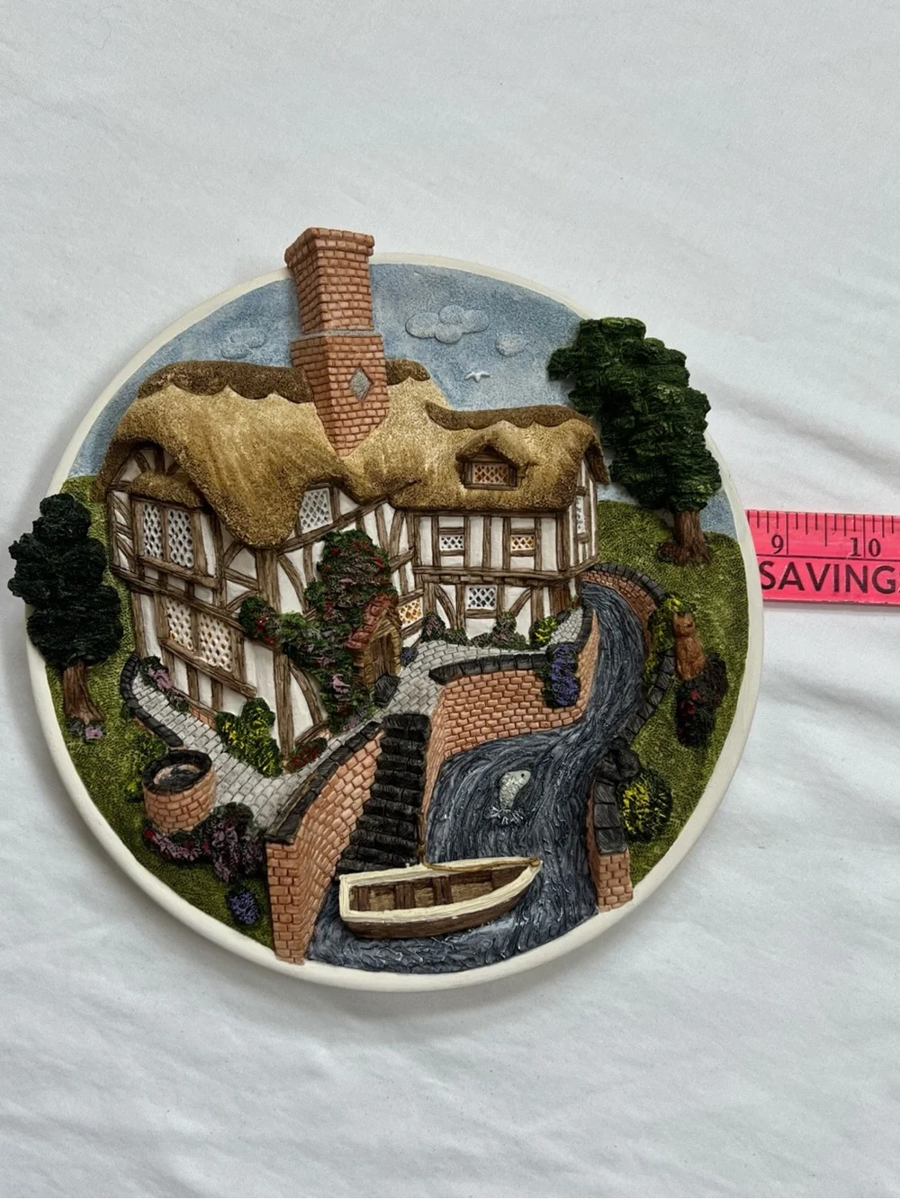 David Winters ON THE RIVERBANK Cottage Scene Hanging Plate Hand Made 1992 VTG